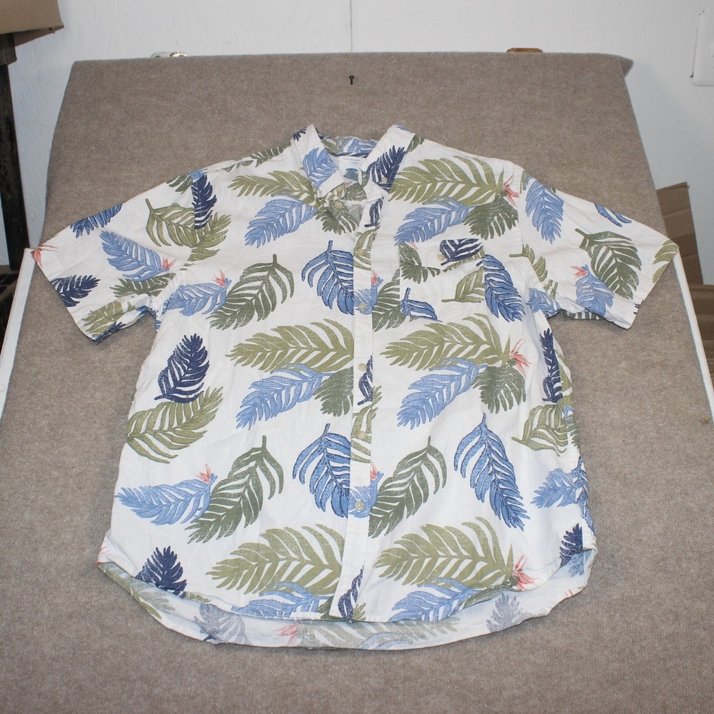 Old Navy Mens XL Slim Fit Tropical Leaf Print Short Sleeve Button Down Shirt